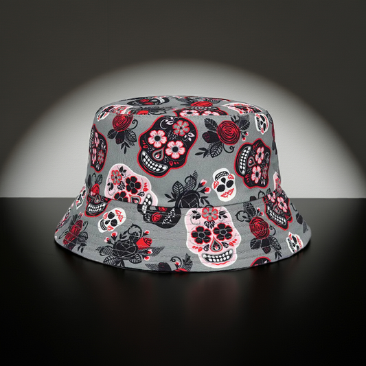 Rose Skull Print Bucket Hat